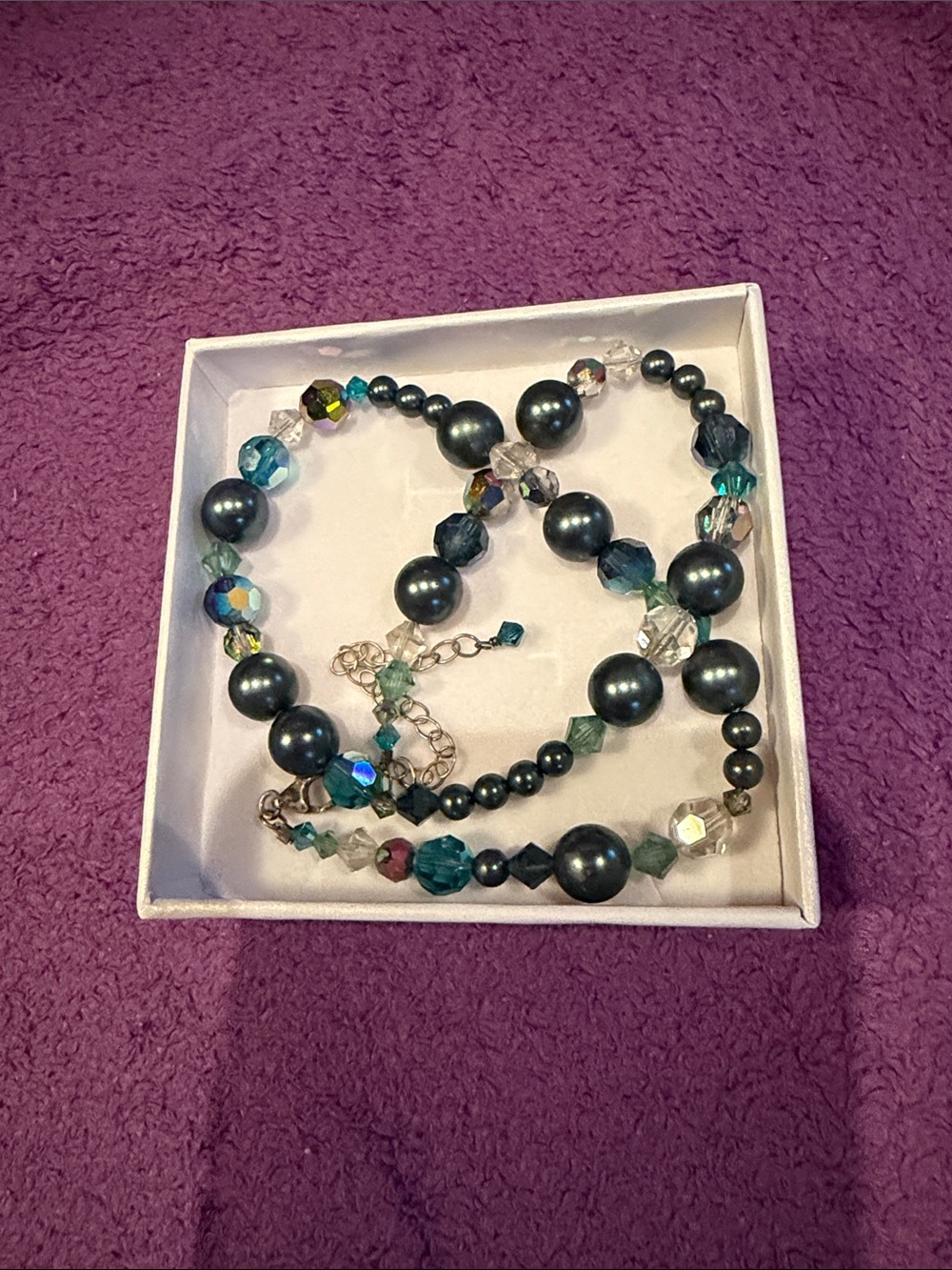 Blue Beaded Necklace with Swarovski Crystals - Women's Fashion Jewelry